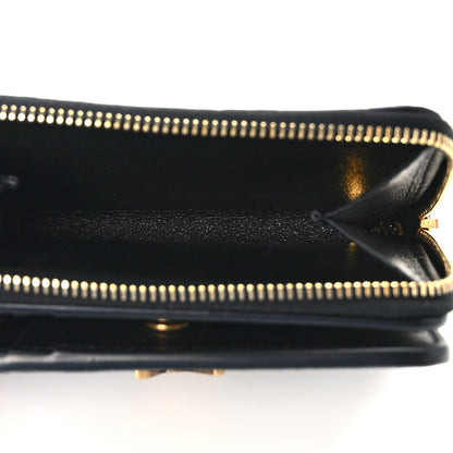 Saint Laurent Calfskin Crocodile Embossed Monogram Compact Wallet Blue Black 6 of 10
