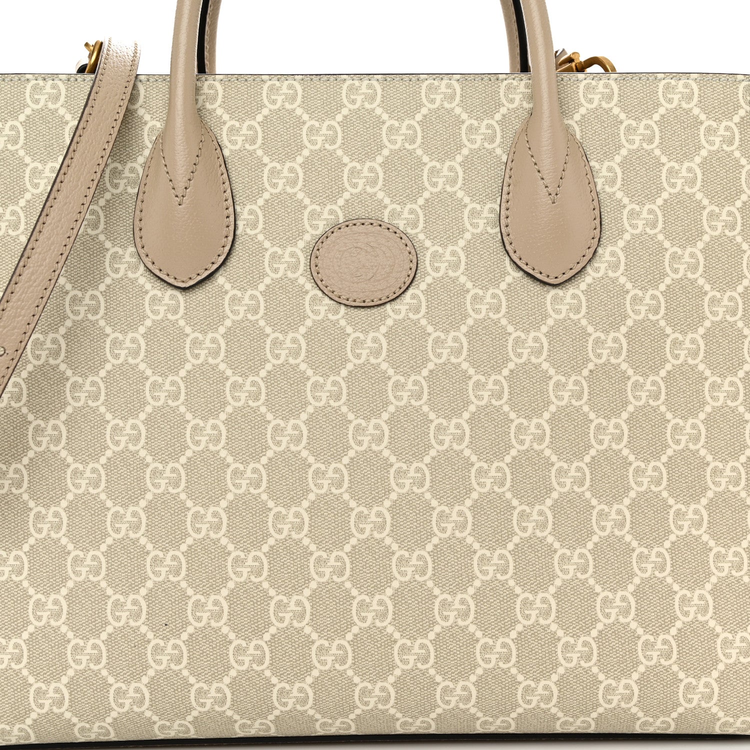 Gucci GG Supreme Monogram Textured Dollar Calfskin Small Retro Interlocking G Tote Bag Beige Mystic White Oatmeal 8 of 10