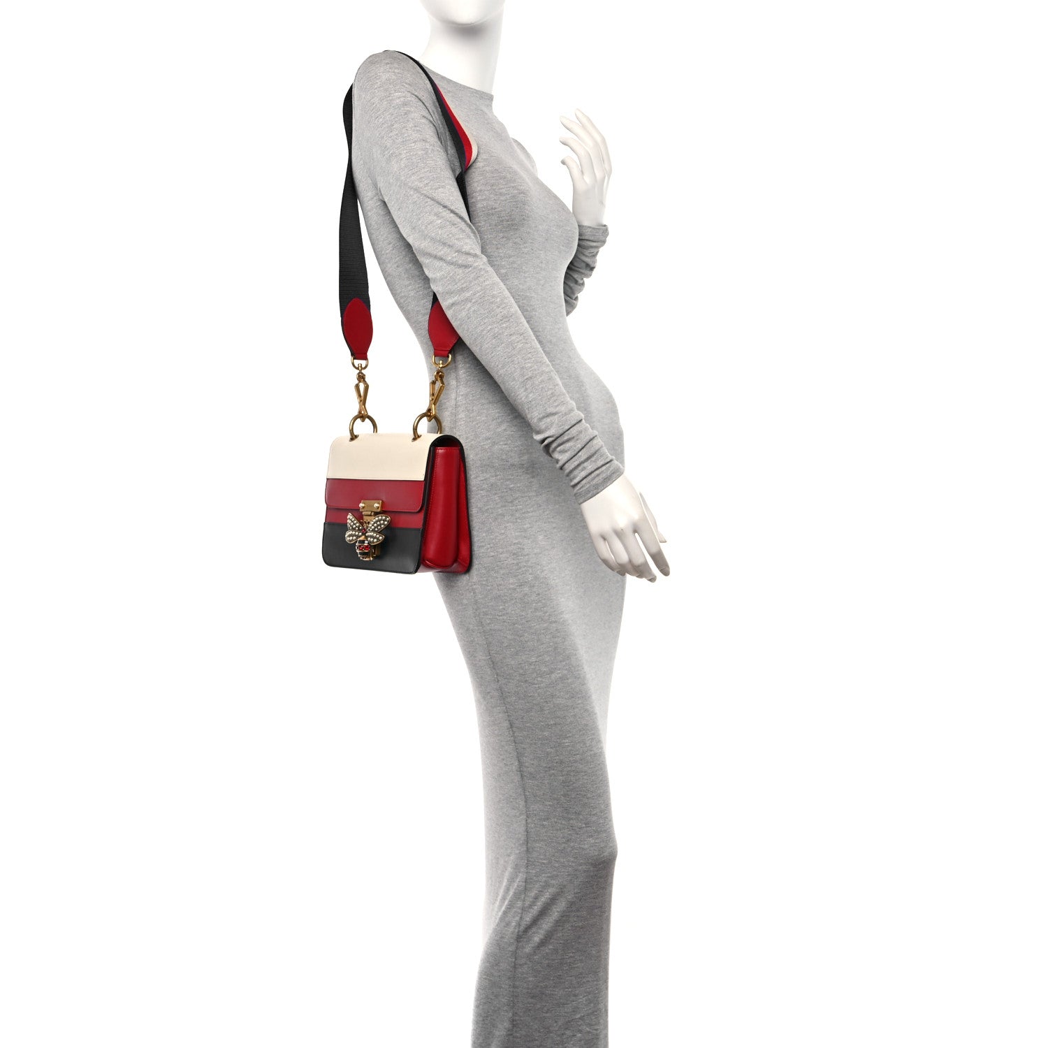 Gucci Calfskin Sylvie Web Queen Margaret Shoulder Bag Blue Agata Hibiscus Red Mystic White 2 of 11
