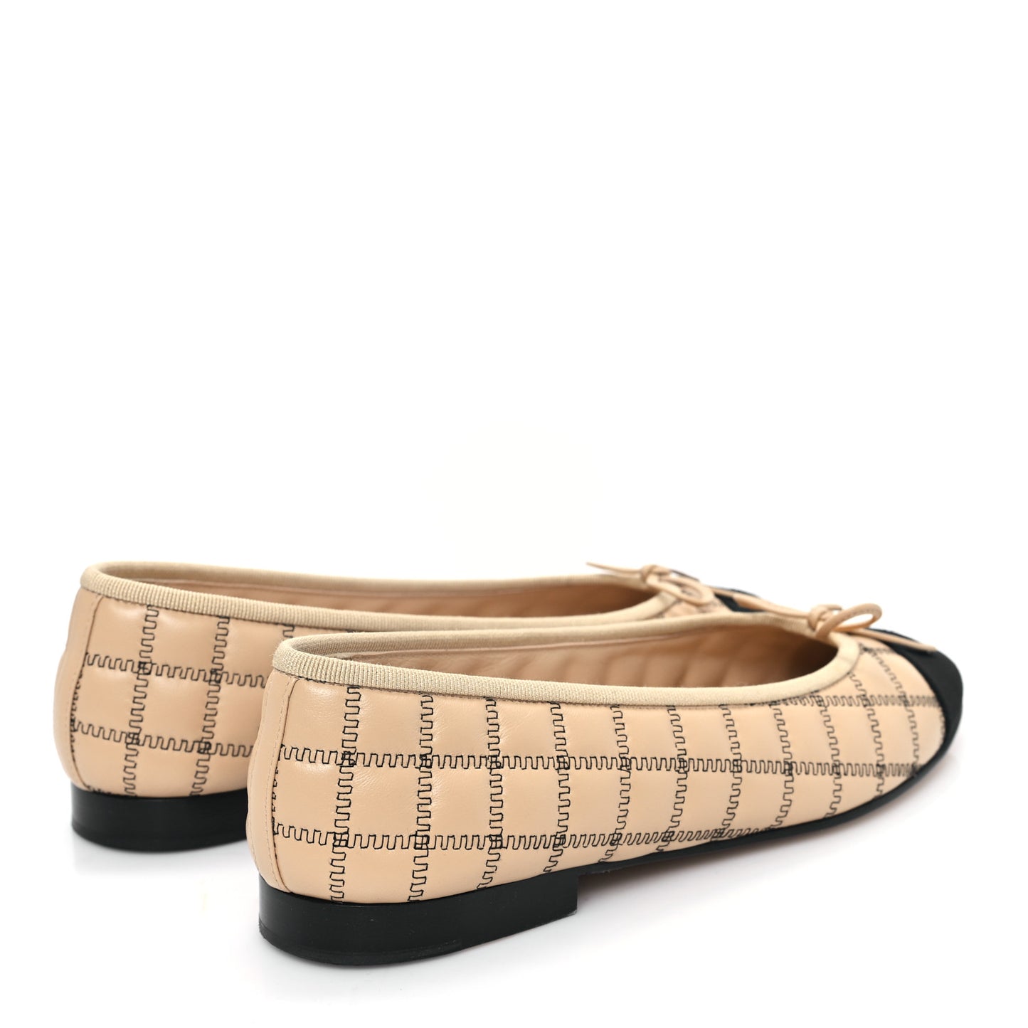 Lambskin Embroidered Quilted Cap Toe Ballerina Flats 37.5 Beige Black