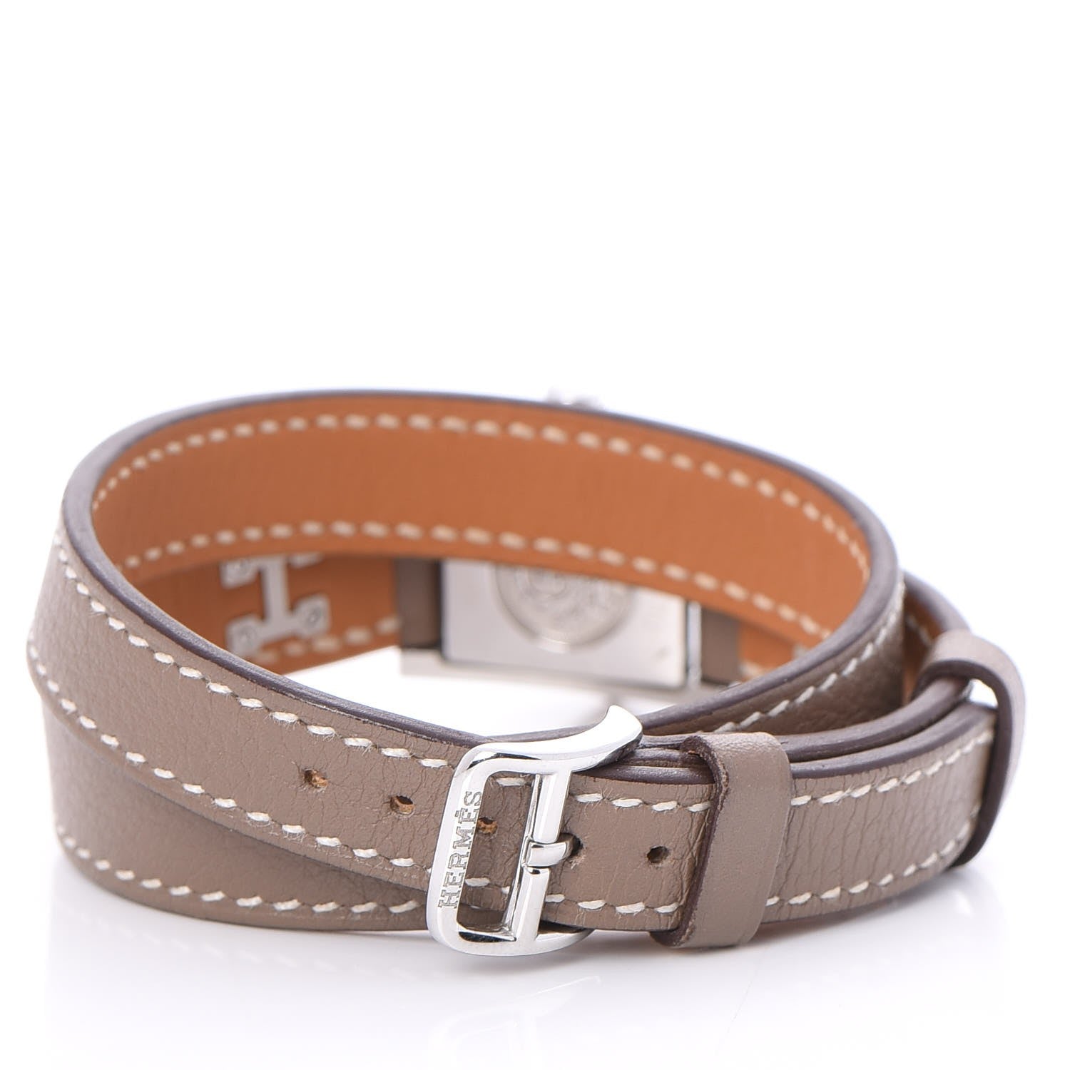 Hermes Stainless Steel Swift 16mm Medor Double Tour Quartz Watch Etoupe 4 of 9