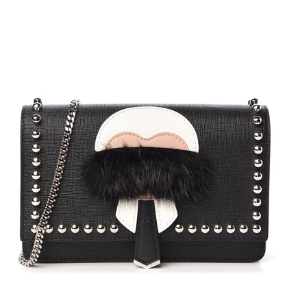 Fendi Vitello Elite Mink Fur Studded Karlito Tube Wallet on Chain Black 1 of 10