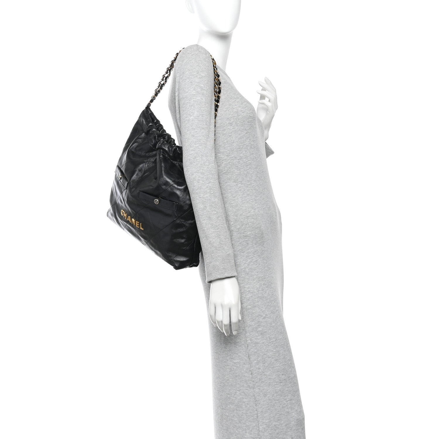 Chanel Shiny Calfskin Double Pocket Quilted Chanel 22 Black 2 of 11
