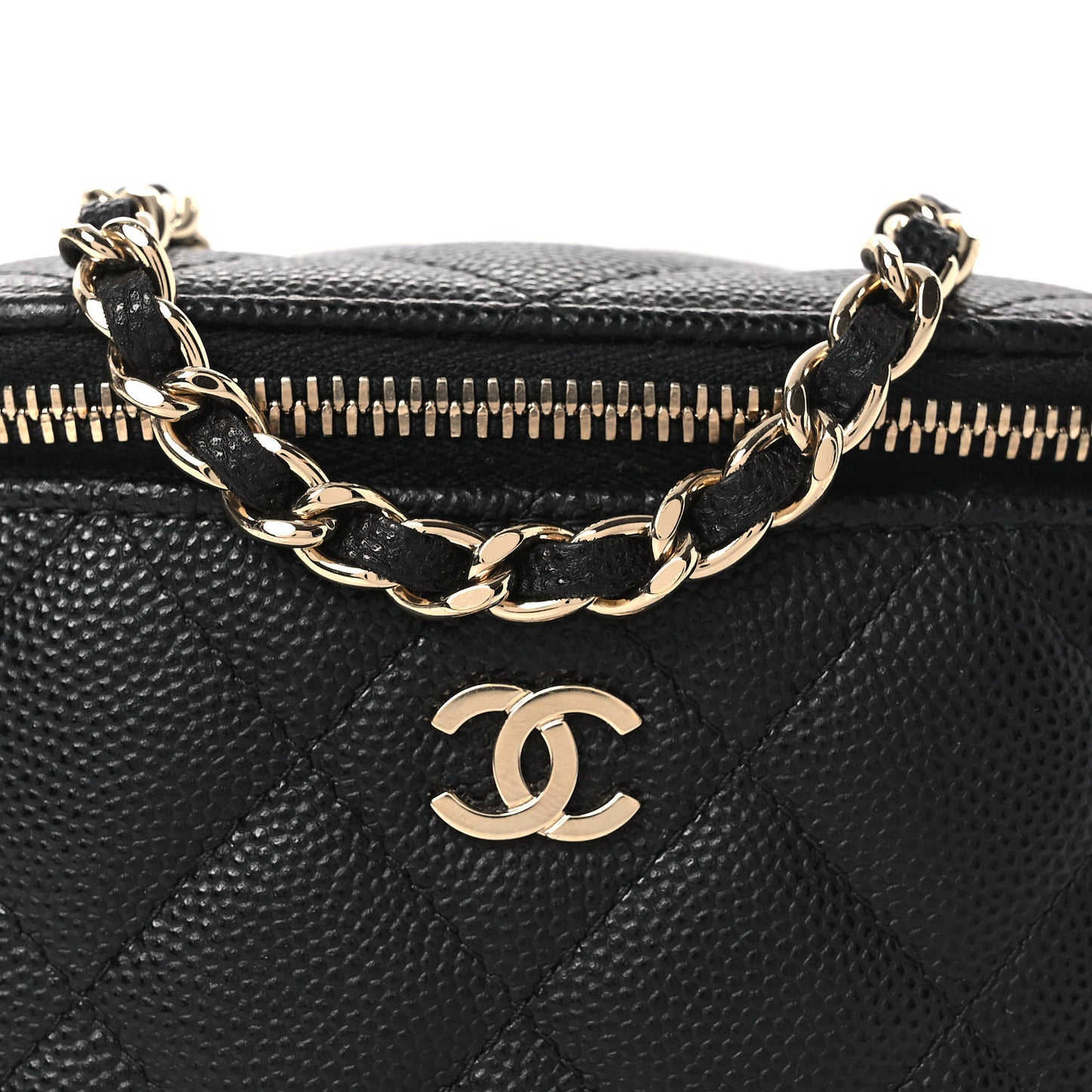 Caviar Quilted Tiny CC Mini Vanity Case With Chain Black