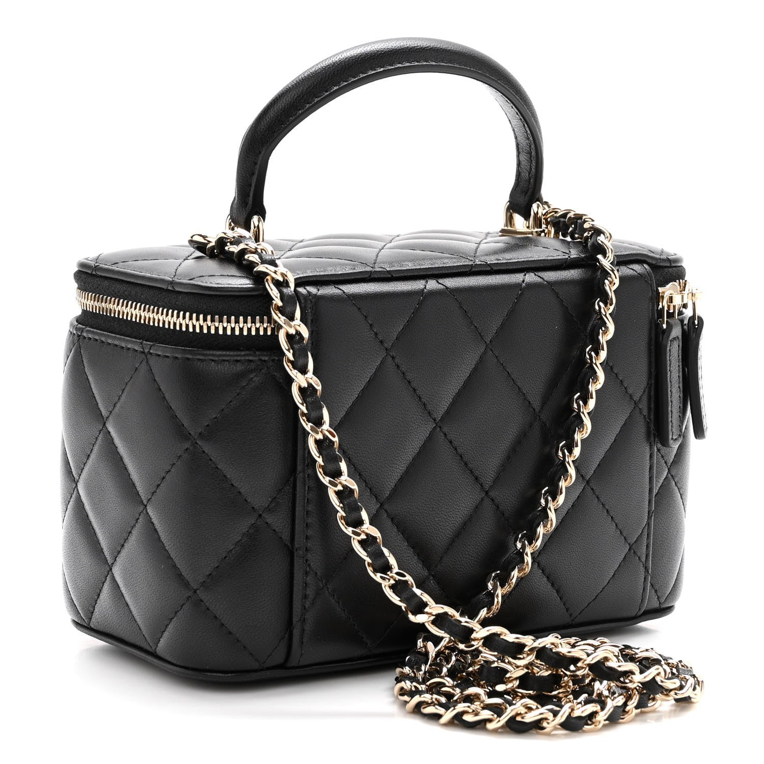 Chanel Lambskin Quilted Small Top Handle Vanity Case With Chain Black 3 of 12