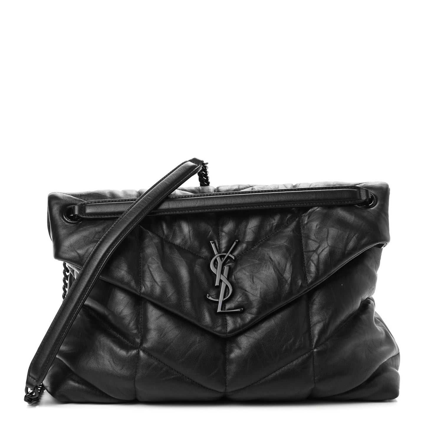Calfskin Quilted Medium Loulou Puffer Monogram Chain Satchel Black