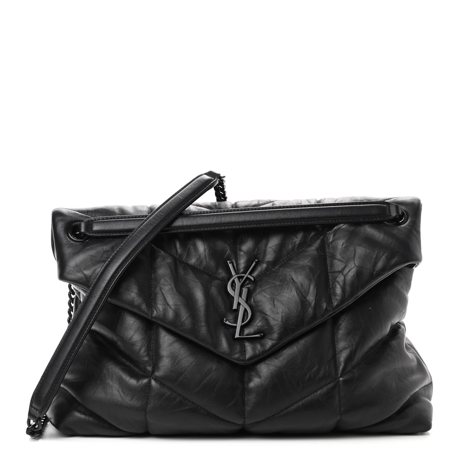 Saint Laurent Calfskin Quilted Medium Loulou Puffer Monogram Chain Satchel Black 1 of 12