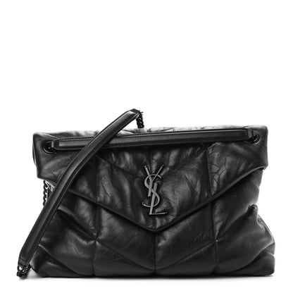 Saint Laurent Calfskin Quilted Medium Loulou Puffer Monogram Chain Satchel Black 1 of 12