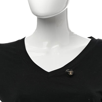 Chanel Resin Quilted CC Heart Brooch Gold Black 2 of 5