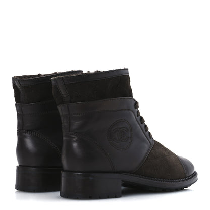 Chanel Suede Calfskin Shearling Cap Toe CC Short Boots 39 Brown 5 of 11