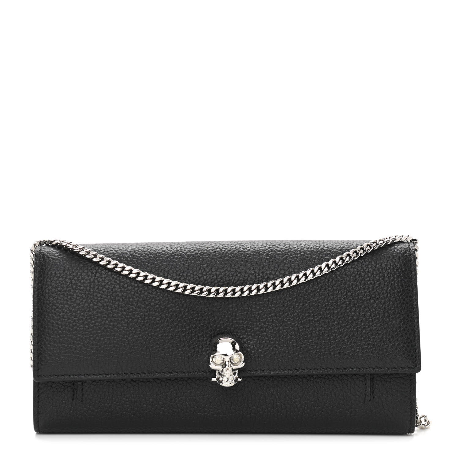 Alexander McQueen Pebbled Calfskin Skull Wallet on Chain Black 1 of 11