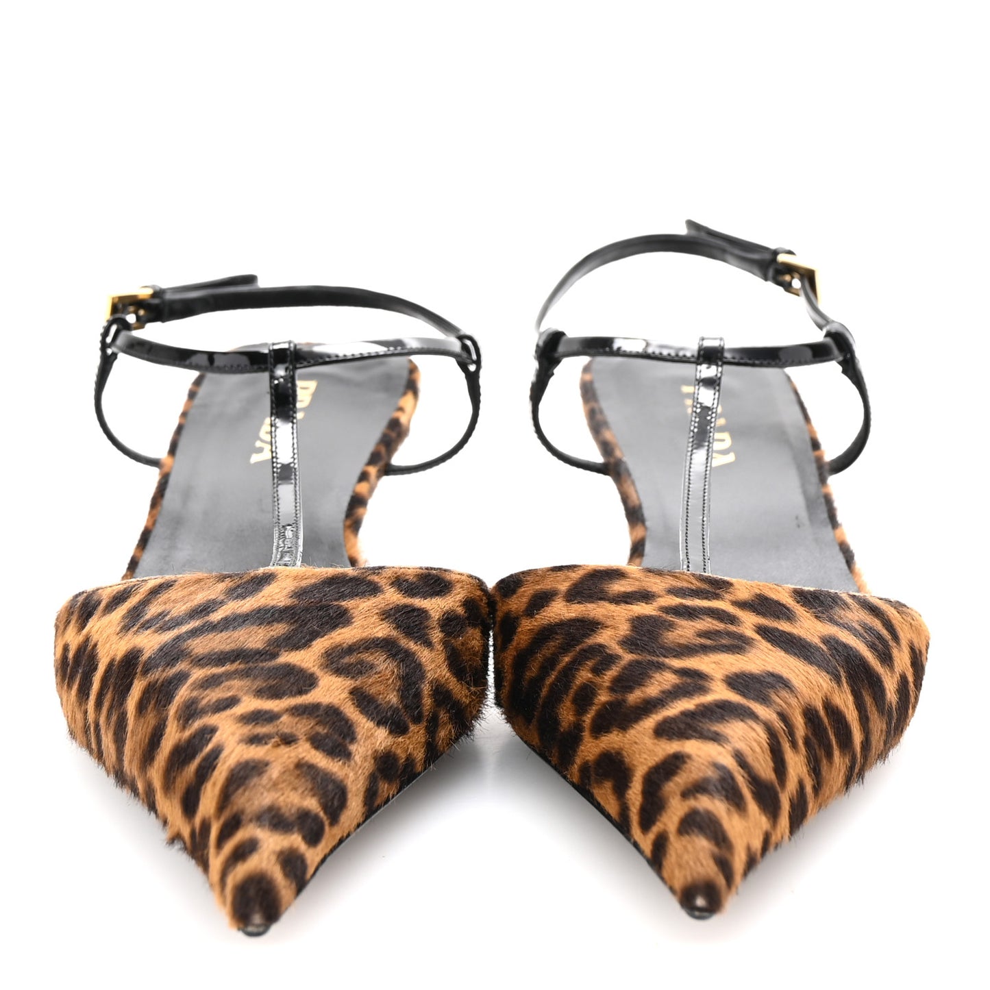 Calf Hair Leopard Print Logo Pointed Toe Slingback 40 Miele
