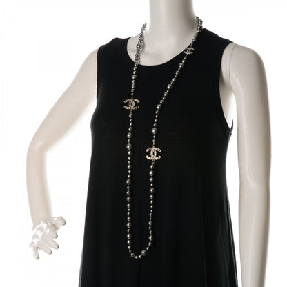Chanel Graduated Pearl Crystal CC Long Necklace Ruthenium 2 of 5