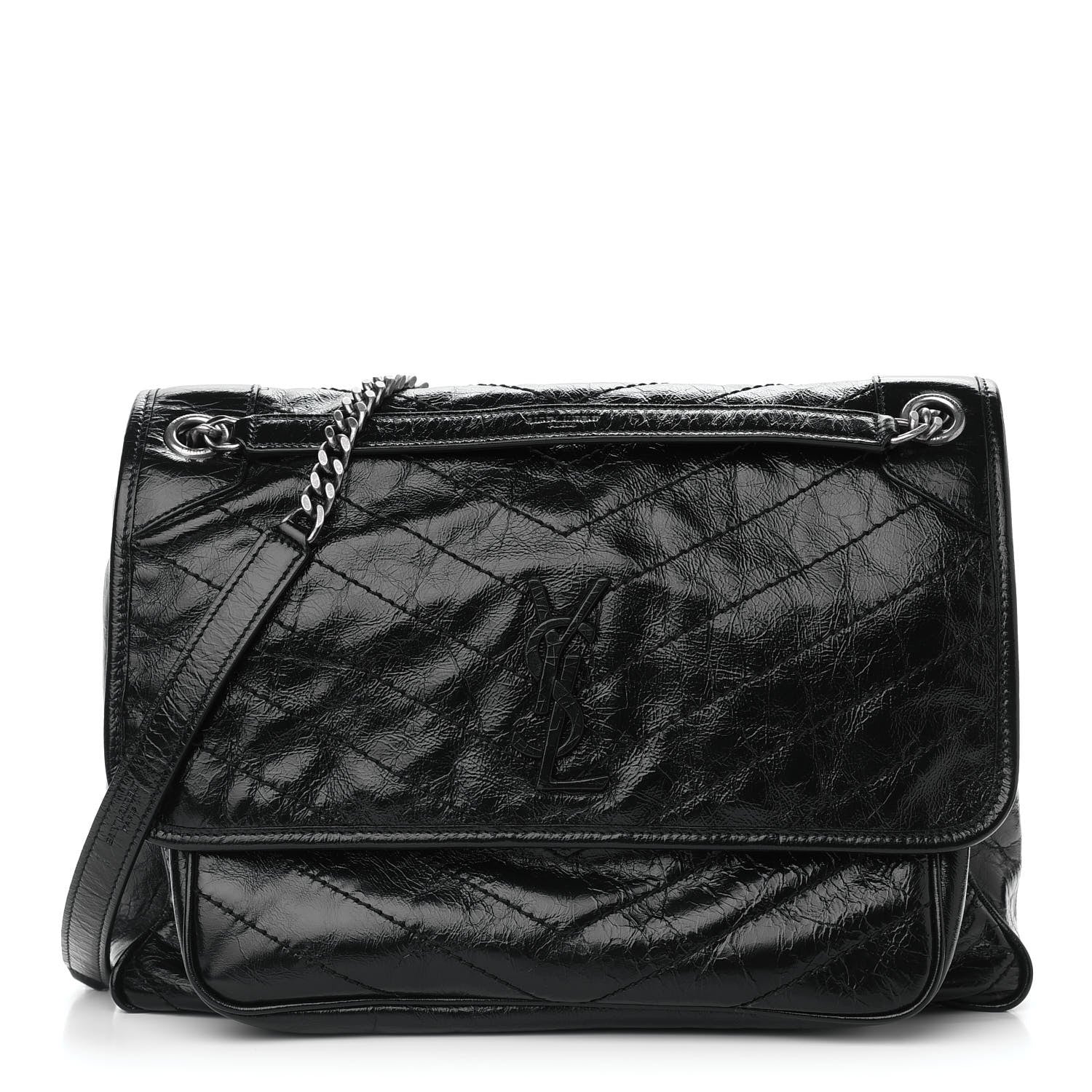 Saint Laurent Crinkled Calfskin Matelasse Monogram Large Niki Chain Satchel Black 1 of 12