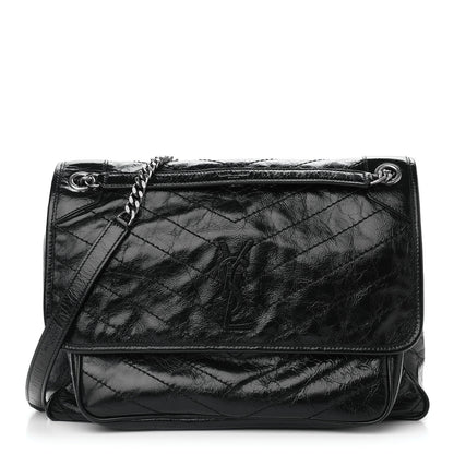 Saint Laurent Crinkled Calfskin Matelasse Monogram Large Niki Chain Satchel Black 1 of 12