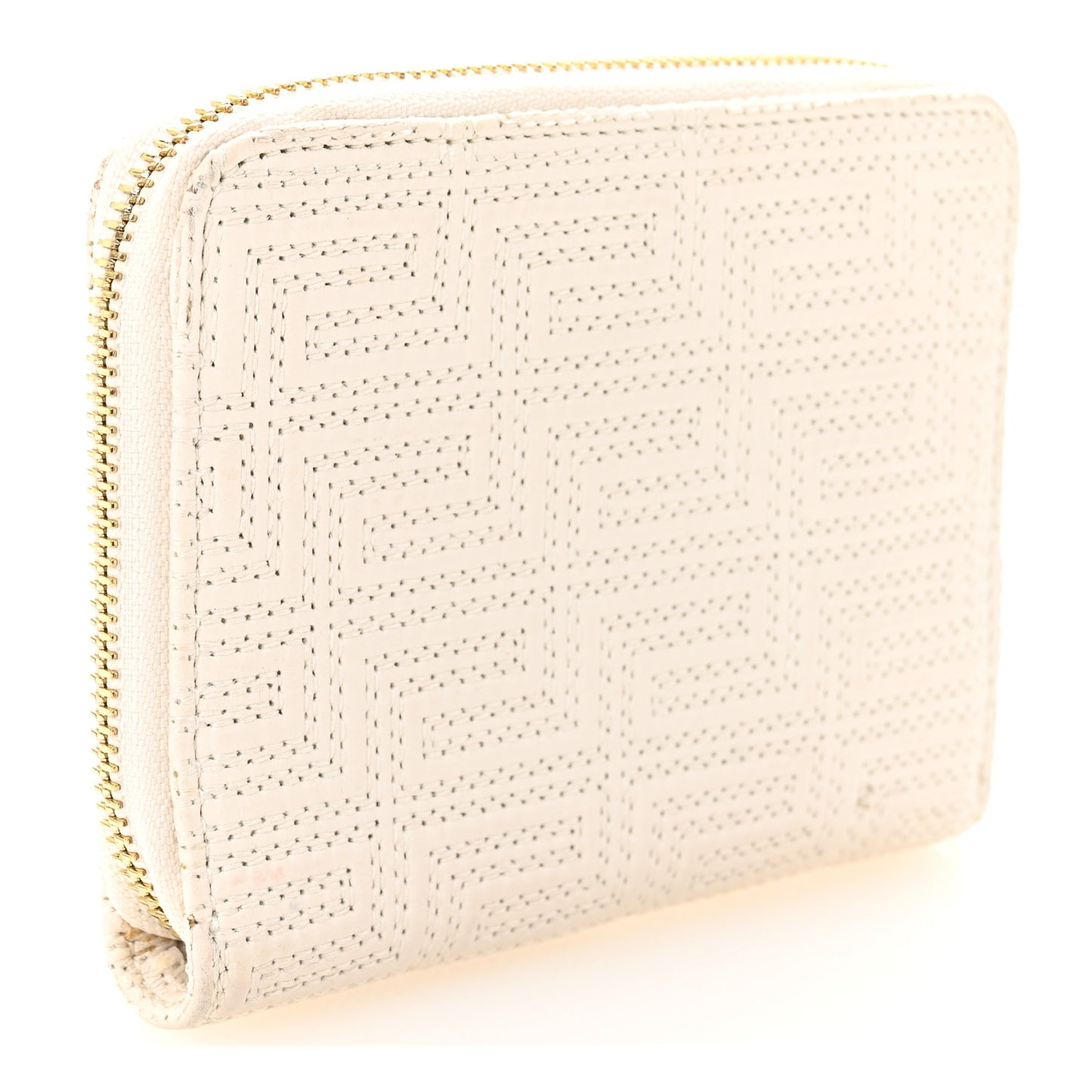 Calfskin Icon Quilted Compact Zip Around Wallet White