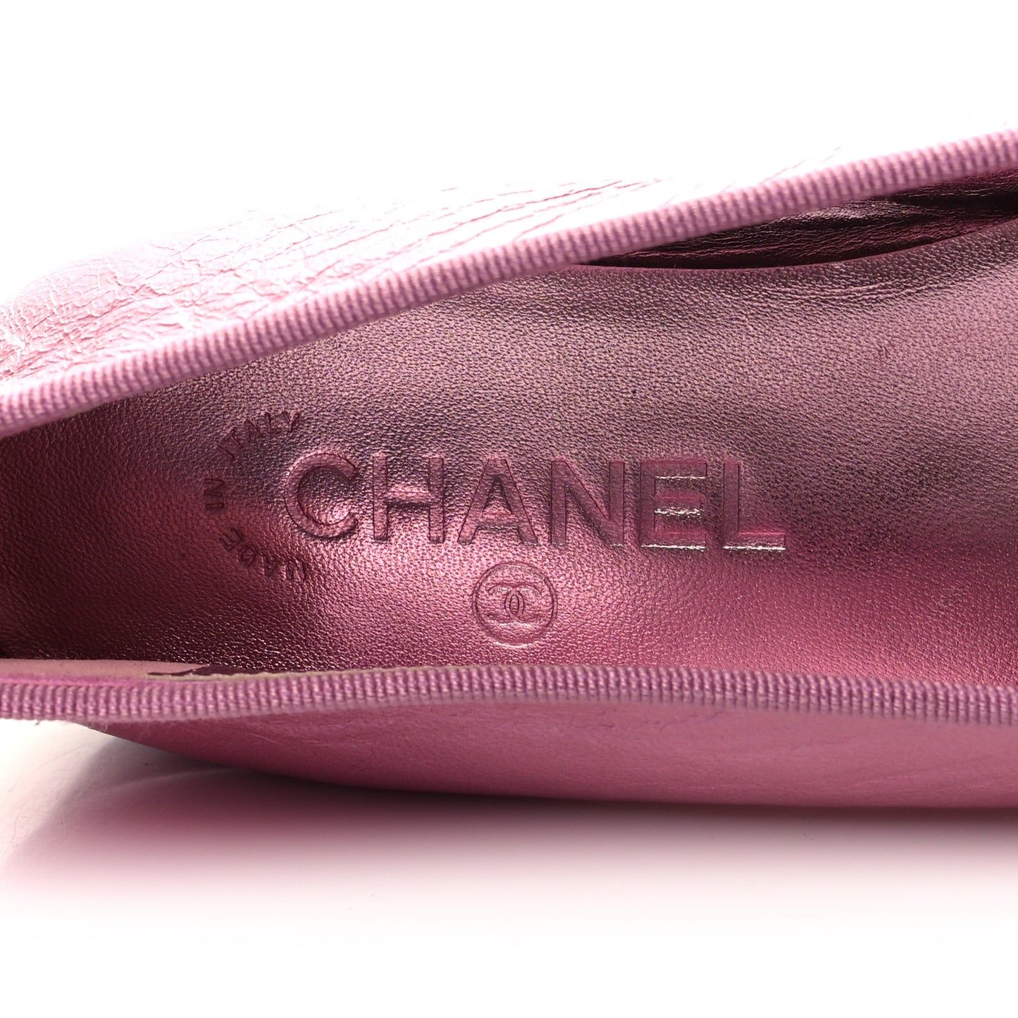 Laminated Crumpled Lambskin Cap Toe CC Ballerina Flats 39.5 Pink Black