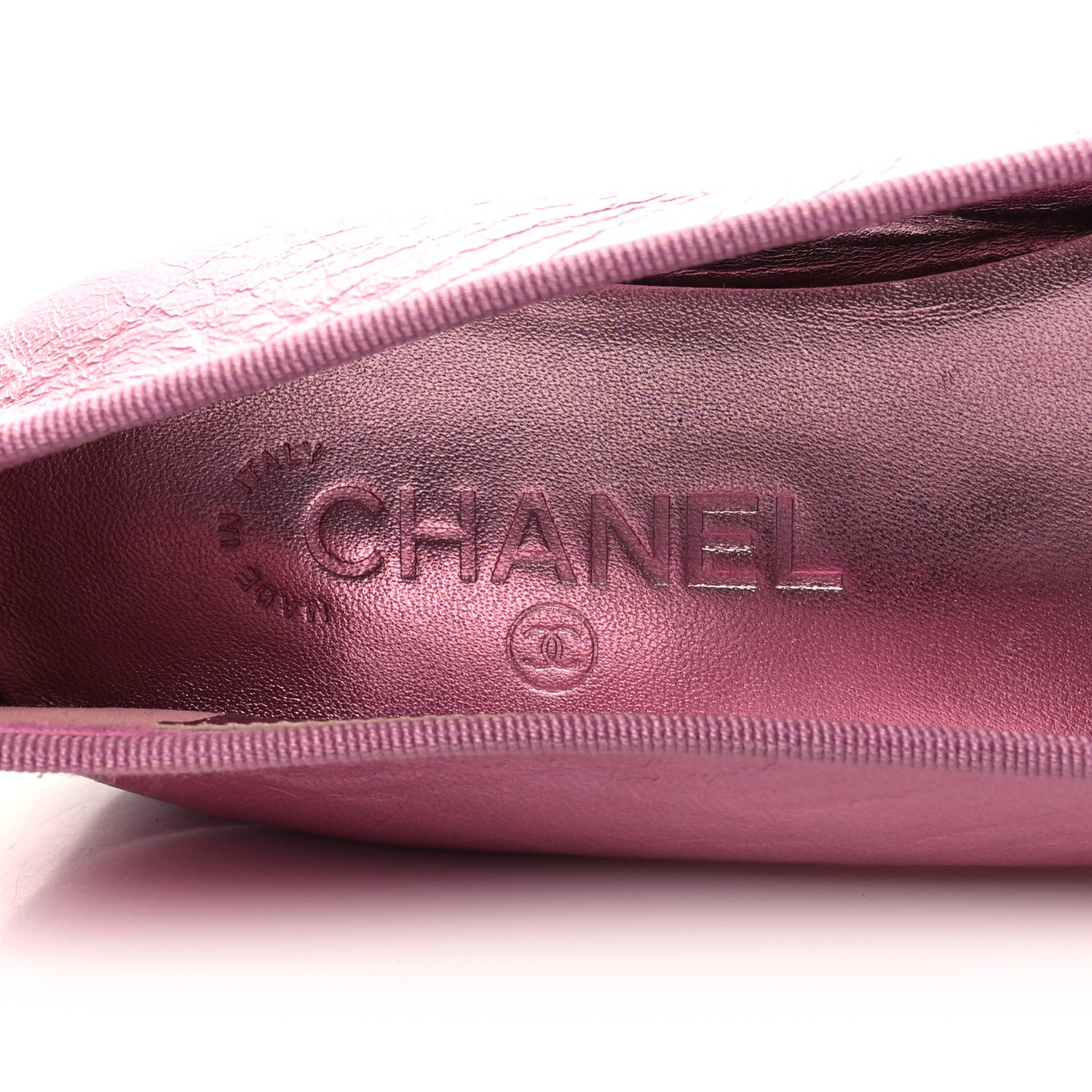 Chanel Laminated Crumpled Lambskin Cap Toe CC Ballerina Flats 39.5 Pink Black 8 of 10