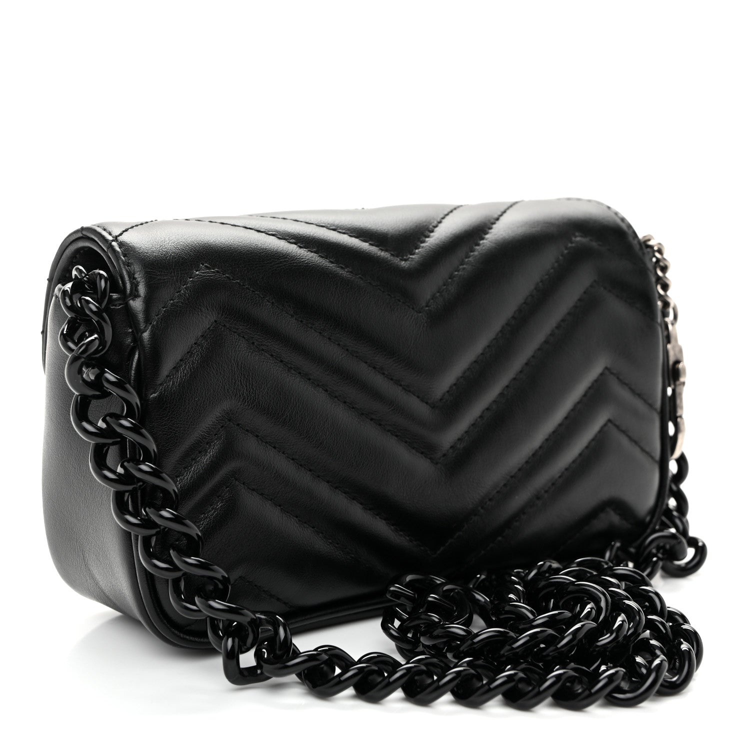 Gucci Calfskin Matelasse Monochrome GG Marmont Chain Belt Bag Black 3 of 10