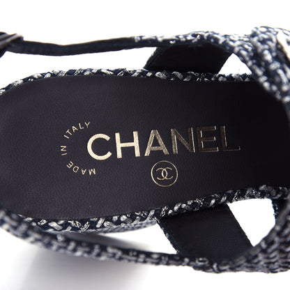 Chanel Tweed Lambskin CC Turnlock Sandals 38 Grey Silver Black 8 of 11