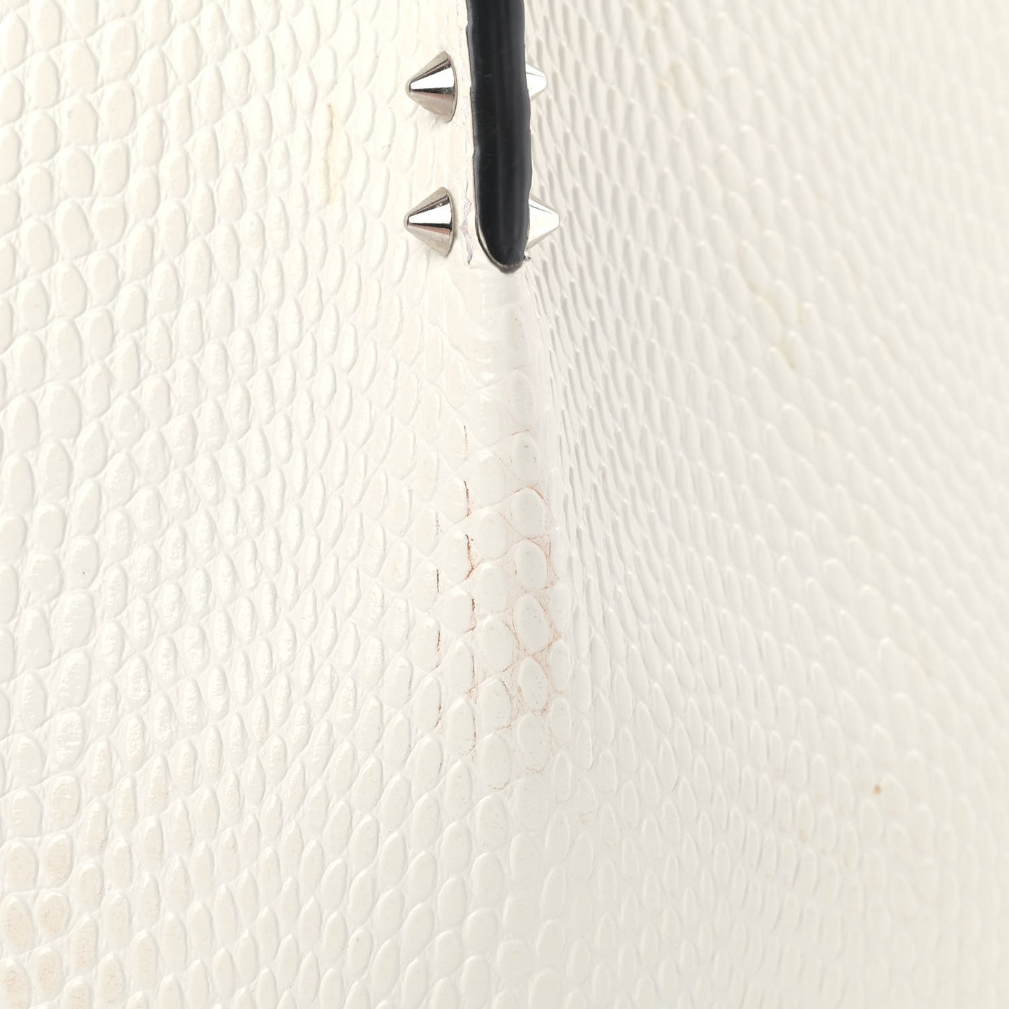 Calfskin Lizard Embossed Spikes East West Cabata Tote White