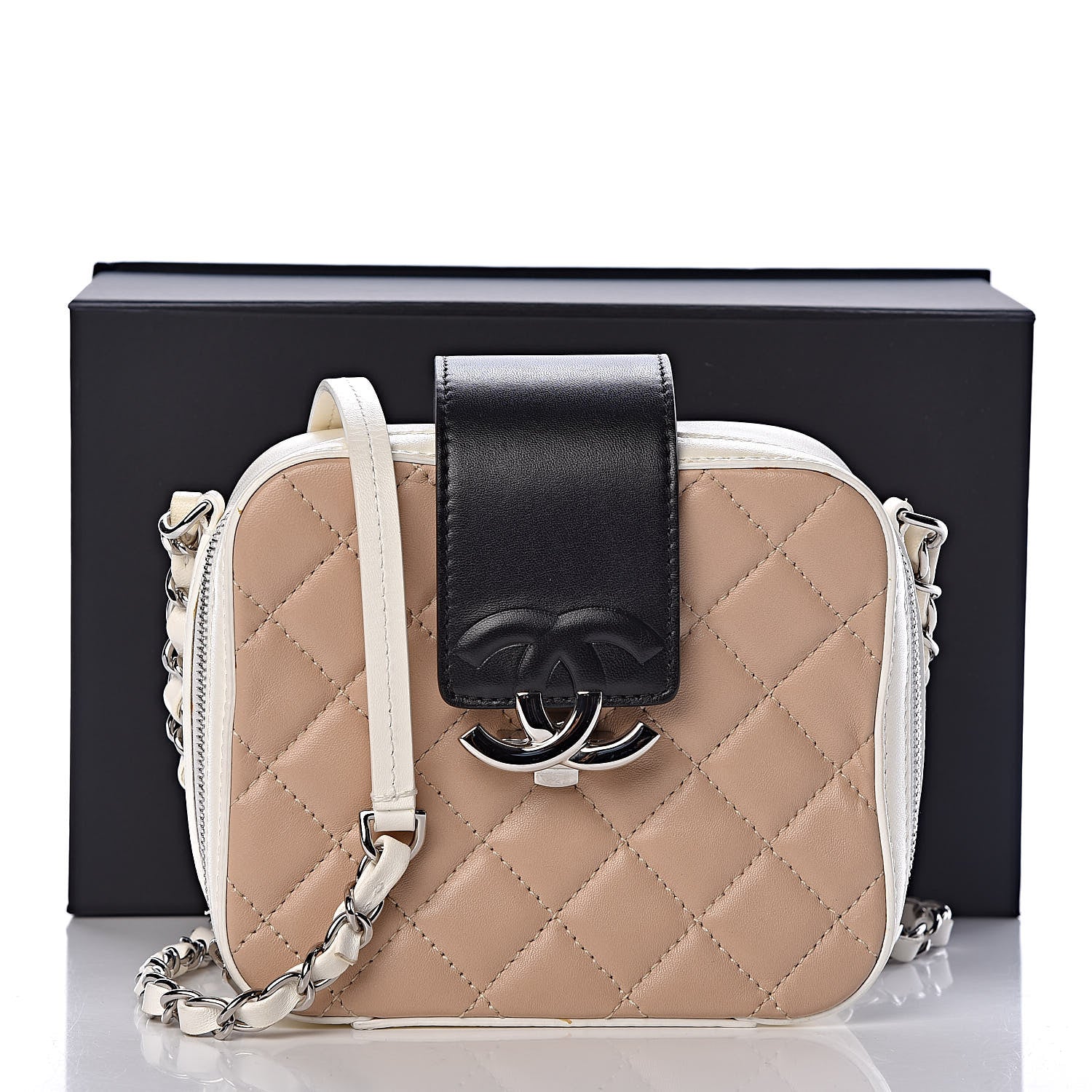 Chanel Lambskin Quilted Mini CC Box Camera Bag Beige White Black 13 of 13