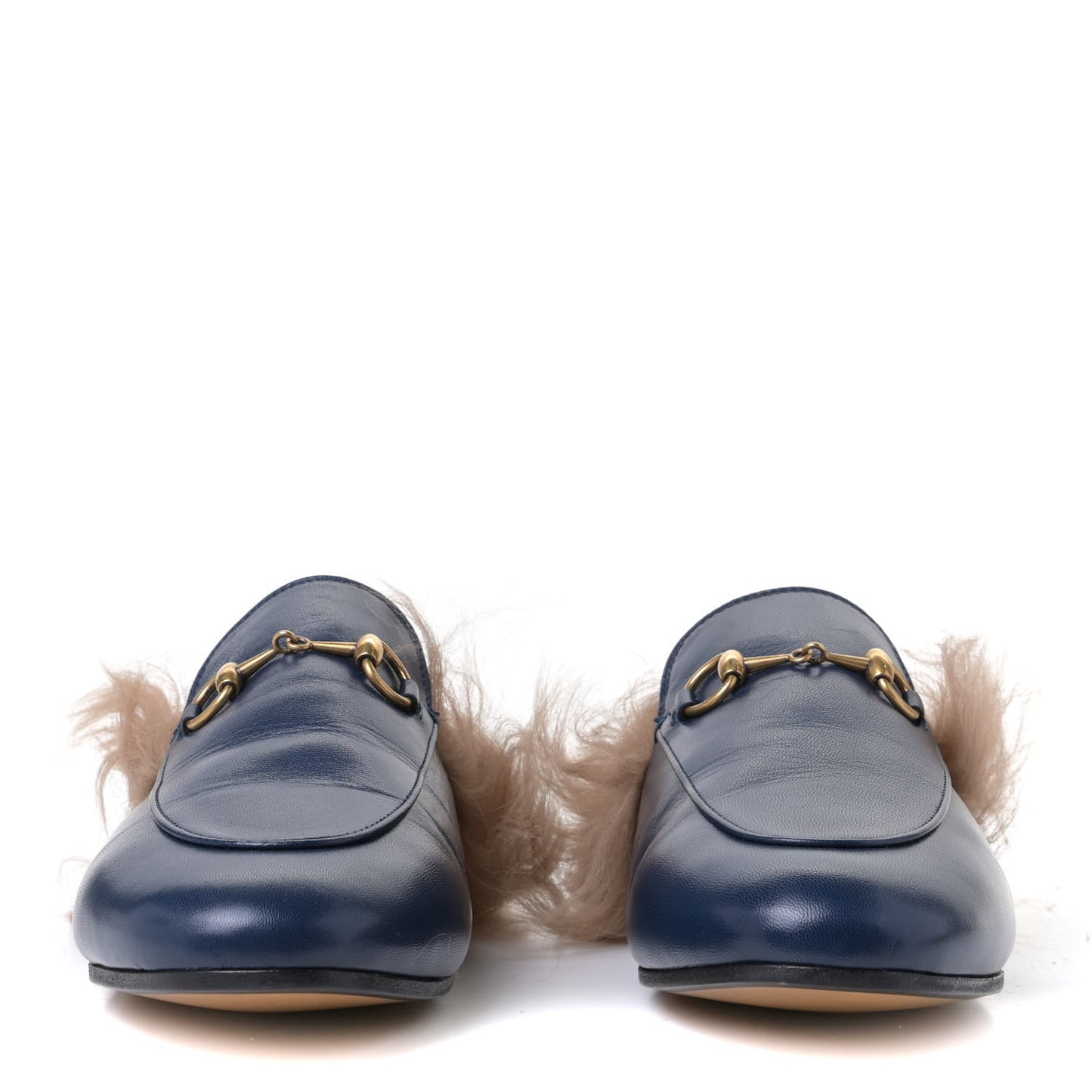 Malaga Kid Fur Womens Princetown Slippers 37.5 Blue Agata