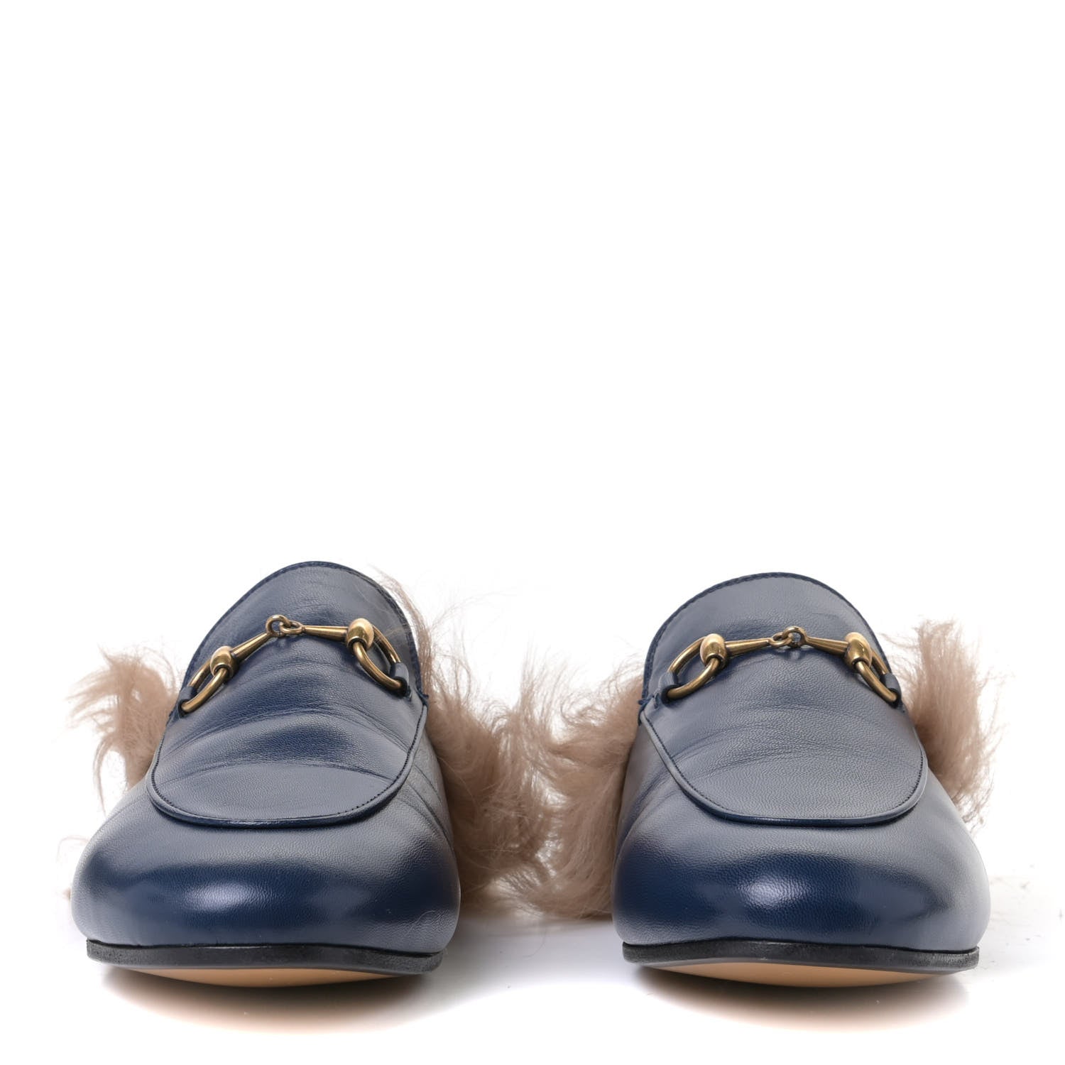 Gucci Malaga Kid Fur Womens Princetown Slippers 37.5 Blue Agata 2 of 7