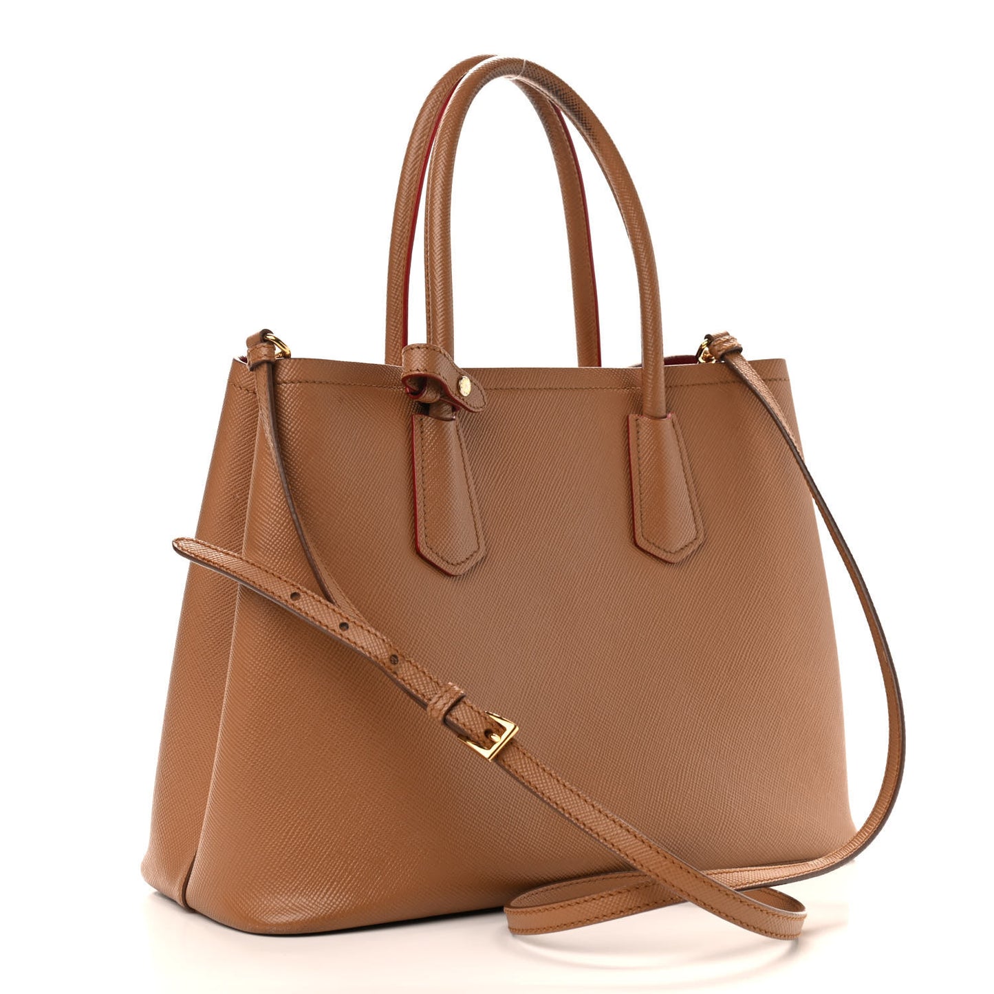 Saffiano Cuir Medium Double Bag Caramel Fuoco