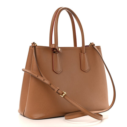Prada Saffiano Cuir Medium Double Bag Caramel Fuoco 3 of 19