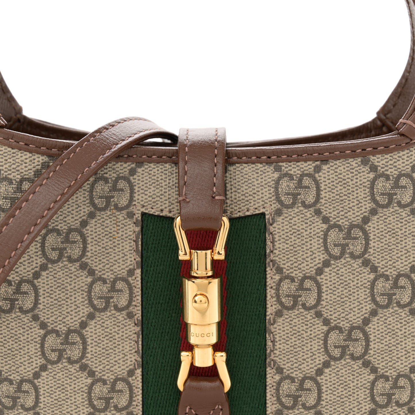 GG Supreme Monogram Azalea Calfskin Web Mini Jackie 1961 Hobo Beige Ebony Brown Sugar