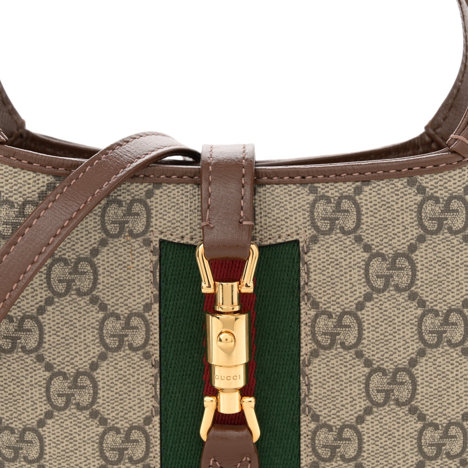 Gucci GG Supreme Monogram Azalea Calfskin Web Mini Jackie 1961 Hobo Beige Ebony Brown Sugar 8 of 11