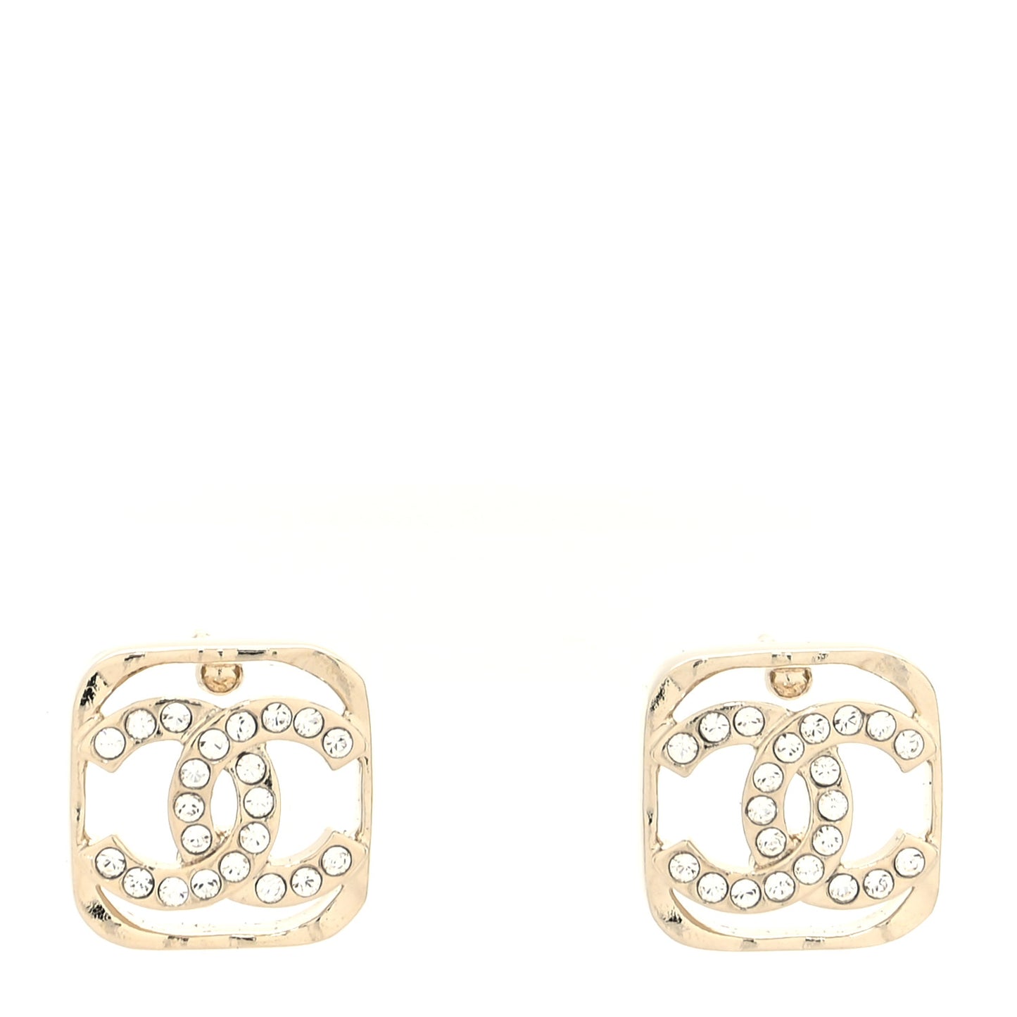 Metal Crystal Square CC Earrings Gold