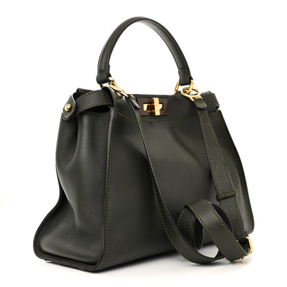 Fendi Vitello Seta Shiny Nappa Medium Peekaboo Iconic Satchel Verde Prato Makeup 3 of 18