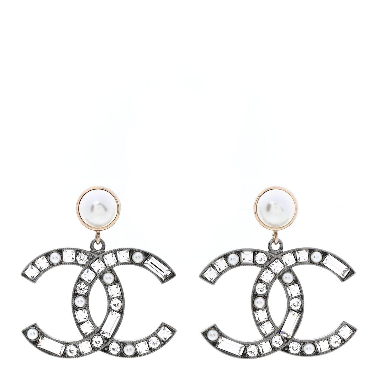 Crystal Baguette Pearl Bright Young Things CC Drop Earrings Silver