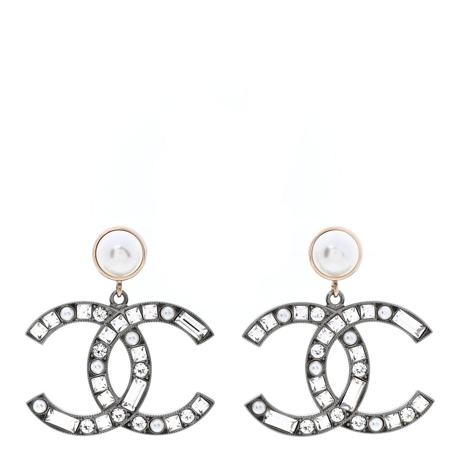 Chanel Crystal Baguette Pearl Bright Young Things CC Drop Earrings Silver 1 of 4