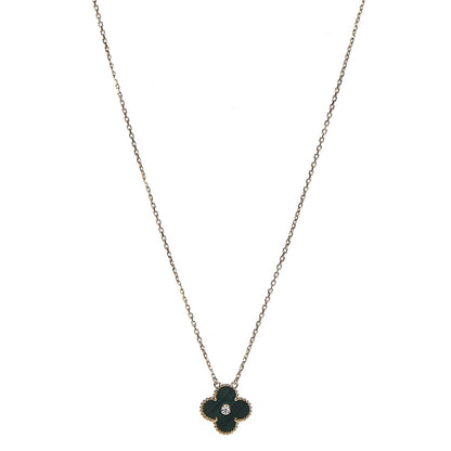 Van Cleef & Arpels 18K Yellow Gold Diamond Malachite Vintage Alhambra Pendant Necklace 1 of 7
