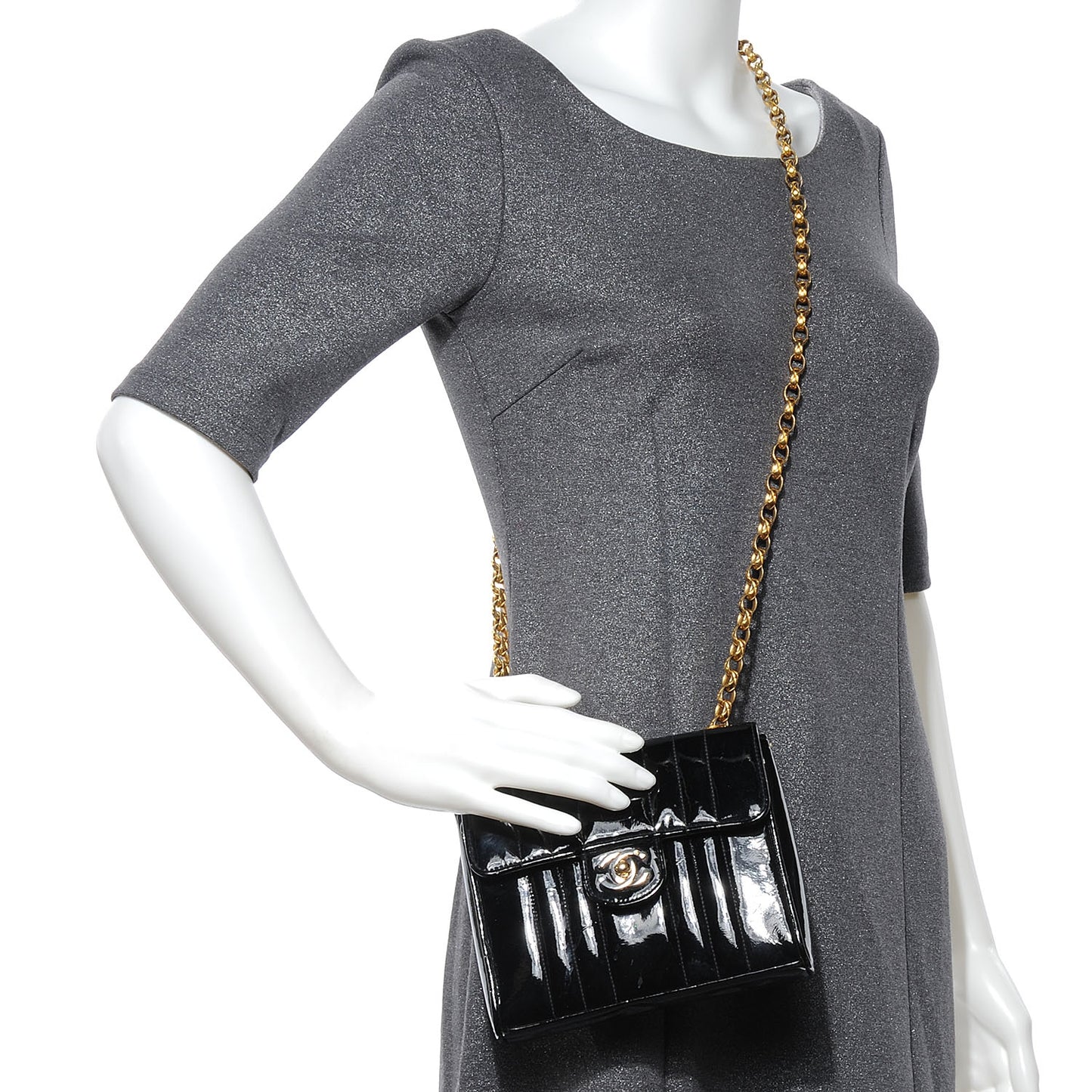 Patent Vertical Quilt Mini Flap Black