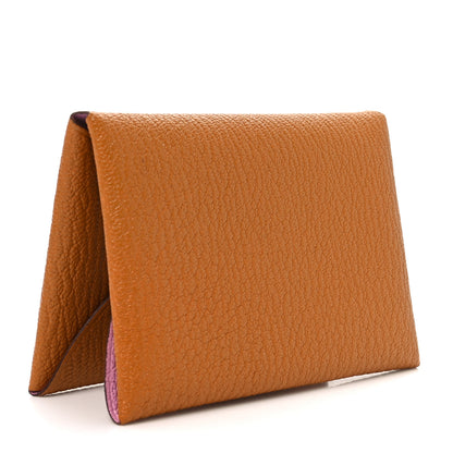 Hermes Chevre Mysore Verso Calvi Duo Card Case Caramel Mauve Sylvestre 3 of 8