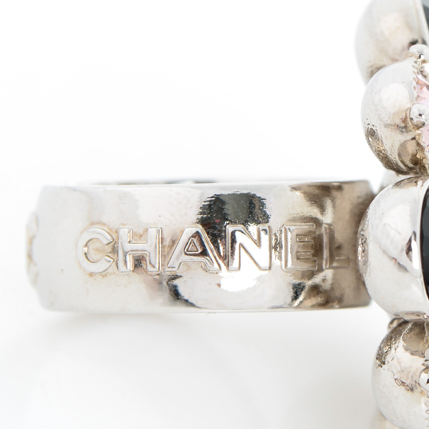 Chanel Crystal CC Ring 7 Silver Black Pink 6 of 7