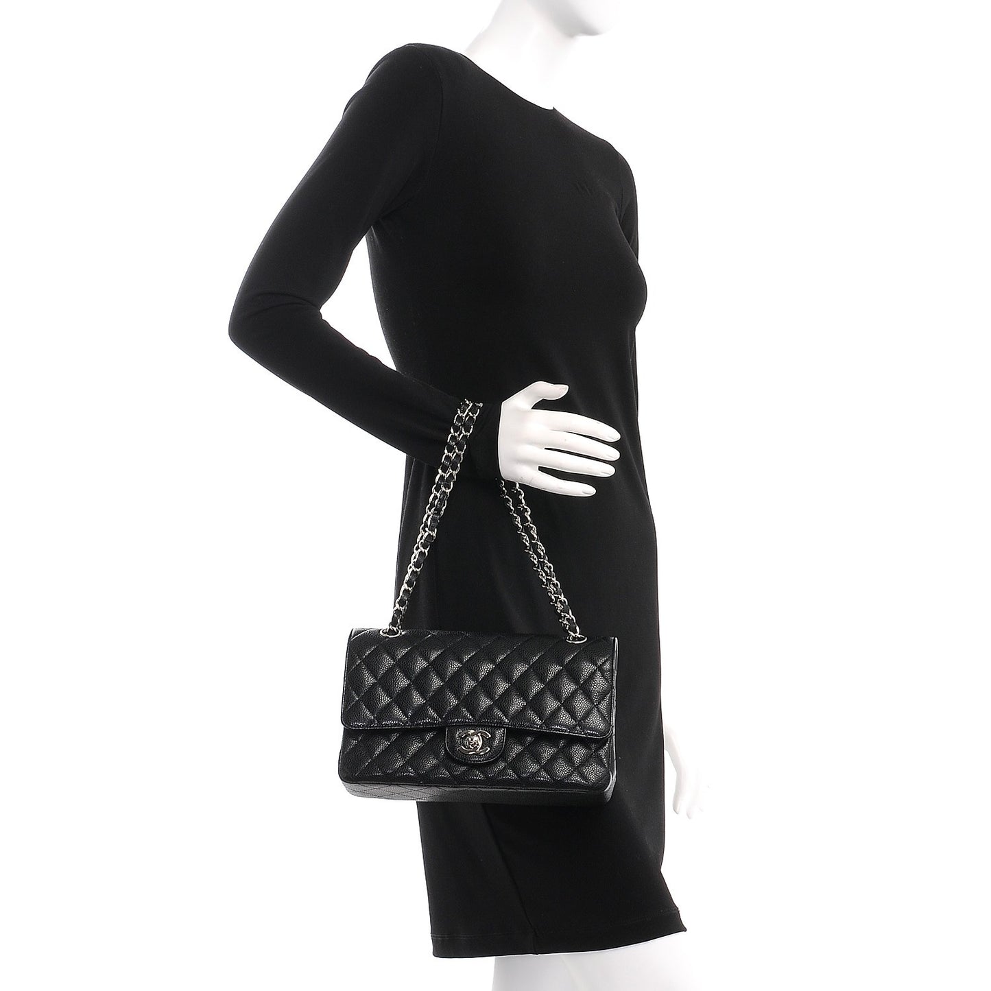 Caviar Quilted Medium Double Flap Black