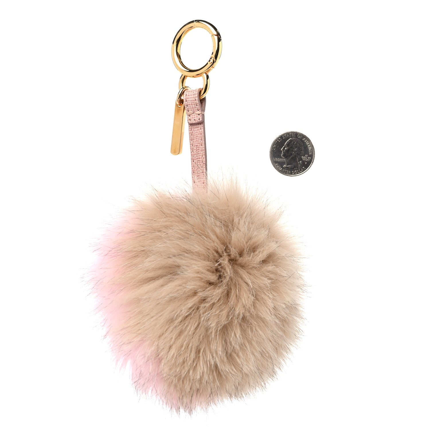 Fendi Fox Fur Vitello Elite Bi-Color Pom Pom Bag Charm Rosa Cammello Cipria 2 of 4