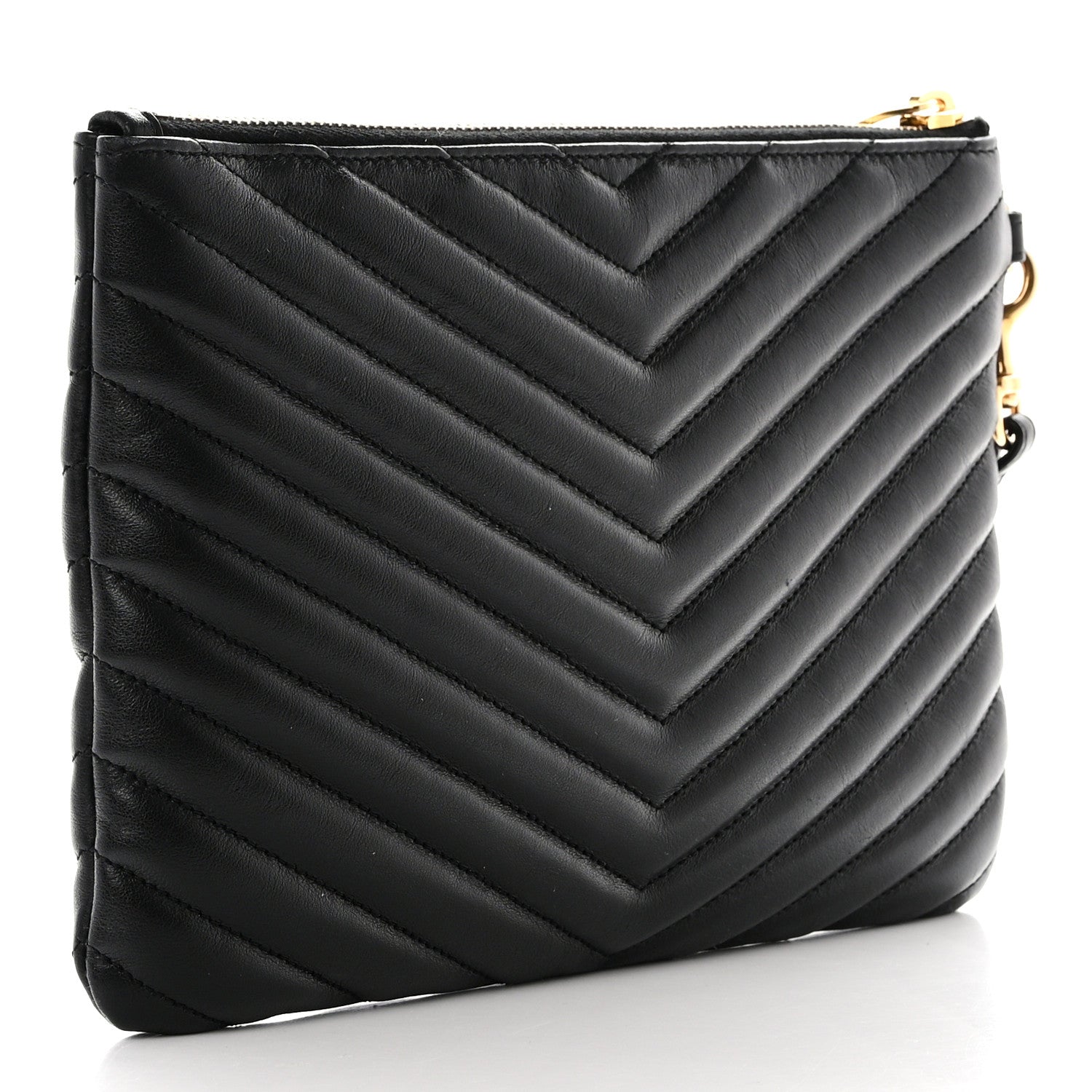 Saint Laurent Calfskin Matelasse Chevron Monogram A5 Wristlet Black 3 of 7