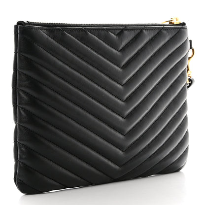 Saint Laurent Calfskin Matelasse Chevron Monogram A5 Wristlet Black 3 of 7