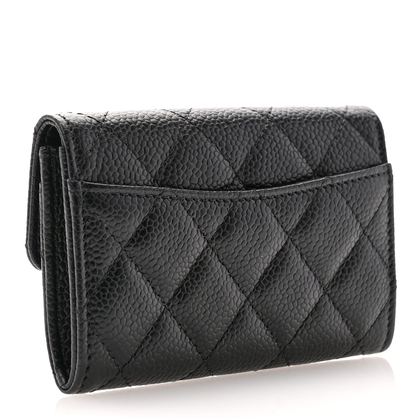 Caviar Quilted Flap Card Holder Wallet Black