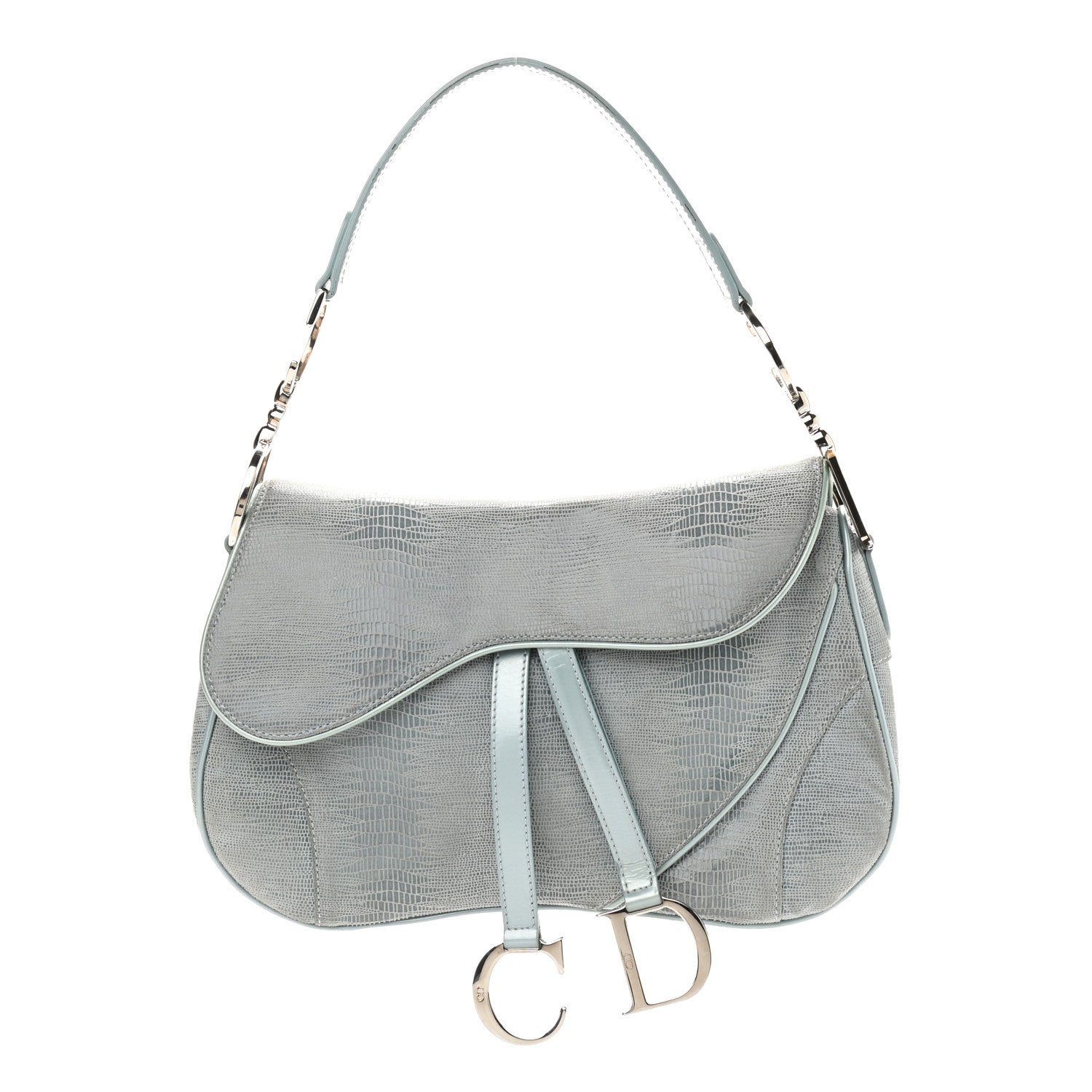 Christian Dior Lizard Double Saddle Bag Blue 1 of 11