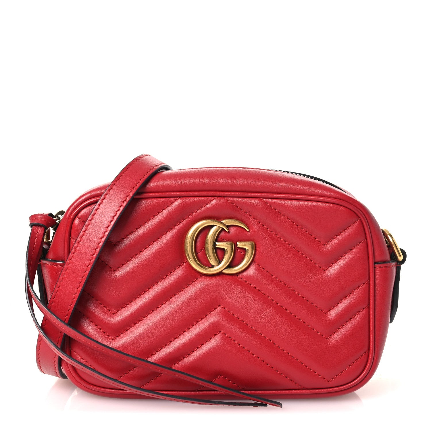Gucci Calfskin Matelasse Mini GG Marmont Chain Shoulder Bag Hibiscus Red 1 of 10