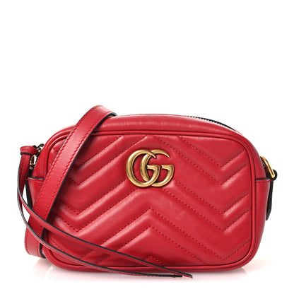 Gucci Calfskin Matelasse Mini GG Marmont Chain Shoulder Bag Hibiscus Red 1 of 10