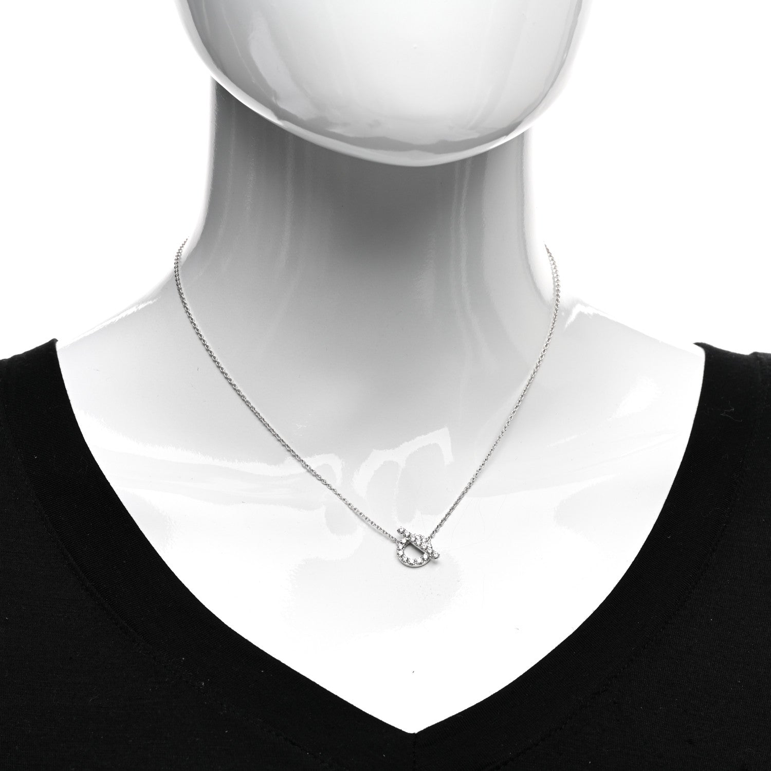 Hermes 18K White Gold Diamond Finesse Pendant Necklace 2 of 4