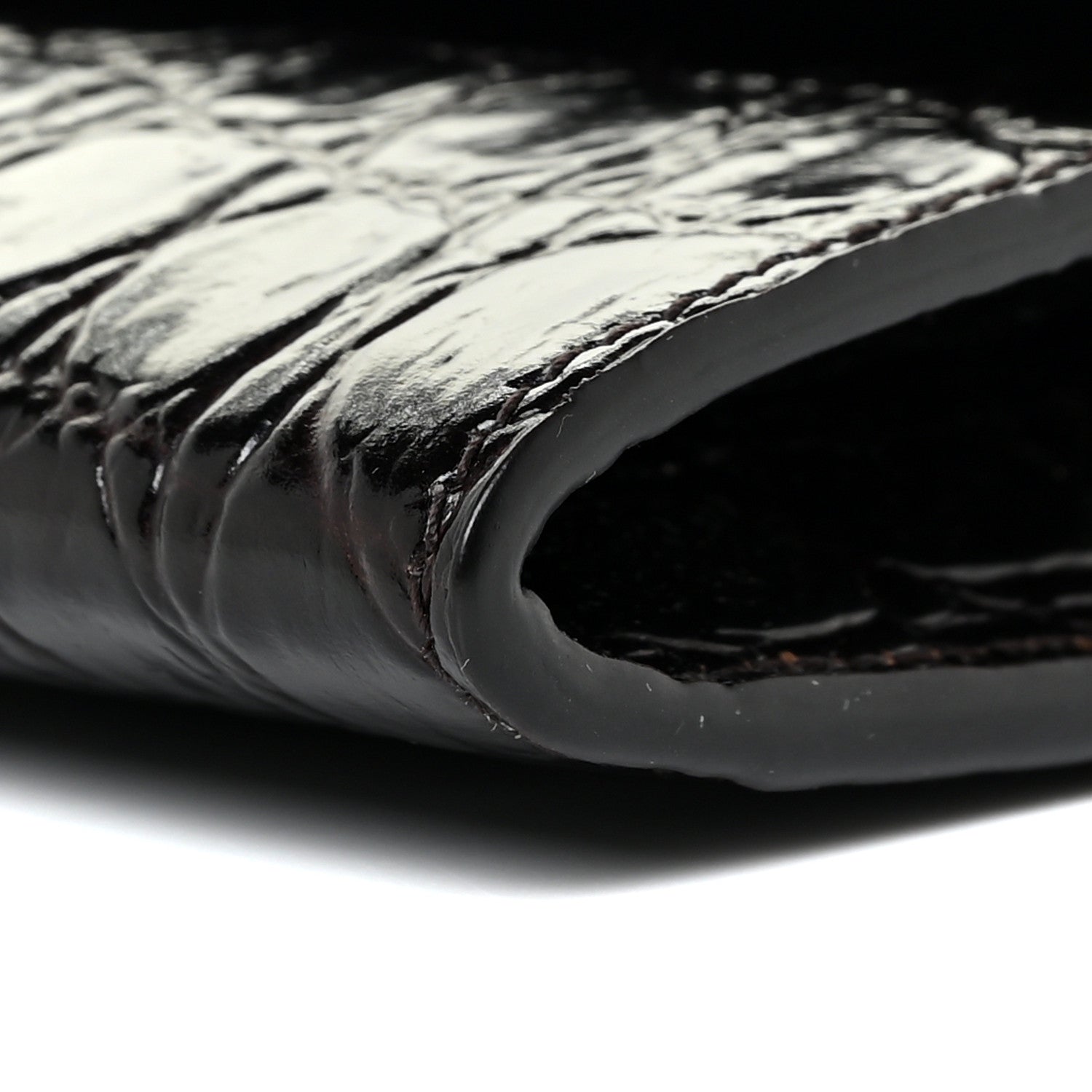 Saint Laurent Calfskin Crocodile Embossed Monogram Uptown Chain Wallet Fondente 11 of 13